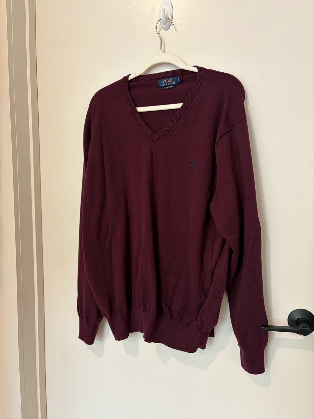 Polo Ralph Lauren Burgundy V-Neck Sweater Pony Logo Pima Cotton Preppy Classic